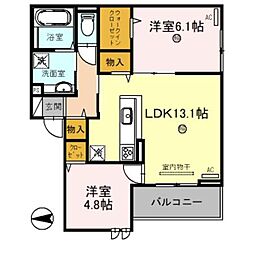 エトワール新高B棟 2LDKの間取図画像