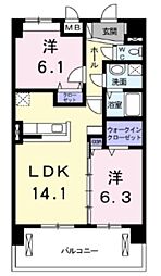 アルール1 2LDKの間取図画像