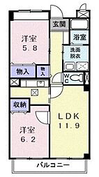 フレール与野本町弐番館 2LDKの間取図画像