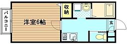 エスパス大山 2階1Kの間取り