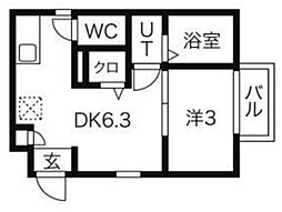 ラ・フォーレ皇山 1DKの間取図画像