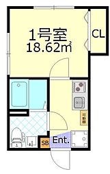 ルーエ南小岩 2階1Kの間取り