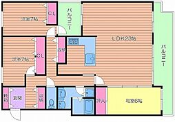 JR片町線(学研都市線) 放出駅 徒歩10分の賃貸マンション 11階3LDKの間取り