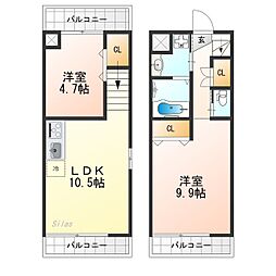 LaVita二条月光 2LDKの間取図画像