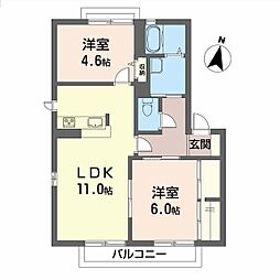 グリーンオアシスG棟 2LDKの間取図画像
