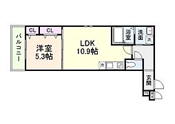 おおさか東線 城北公園通駅 徒歩6分の賃貸アパート 1階1LDKの間取り