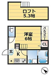 ハーモニーテラス神田町 2階1Kの間取り