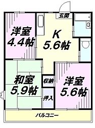 サニーライフ1 3Kの間取図画像