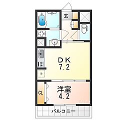 大阪市東住吉区住道矢田5丁目マンション 1DKの間取図画像