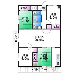 ロイヤルハイツ阿倍野 4LDKの間取図画像