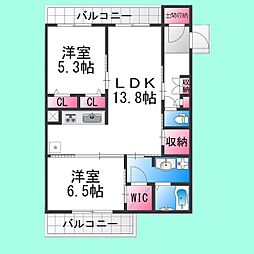 ファイブヒルズ欅 2階2LDKの間取り