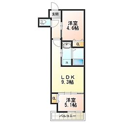 クリエオーレ東住吉1 2LDKの間取図画像