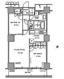 パークアクシス豊洲 10階2LDKの間取り