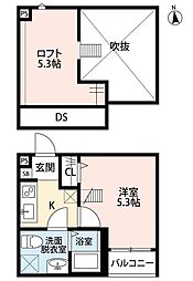 カスミ美原町 2階1Kの間取り