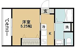 サンウエスト西船 3階1Kの間取り