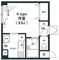 セカンドウィスタリアヒルズ ワンルームの間取図画像