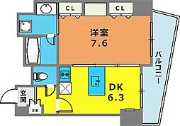 カイセイ神戸海岸通2 1DKの間取図画像