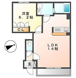 トゥ ヴェール 1階1LDKの間取り