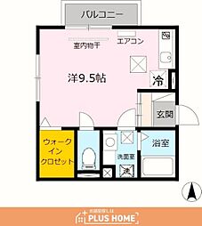 ハピネス未来B ワンルームの間取図画像