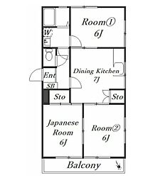 サンヒルズマンション 3DKの間取図画像