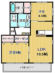 サンドヒルB 2LDKの間取図画像