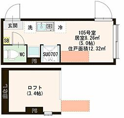 ハーモニーテラス関町南 1階ワンルームの間取り