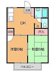 メゾンラフィーヌ 2階2DKの間取り