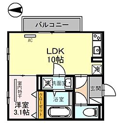 アクシス北野田 1LDKの間取図画像