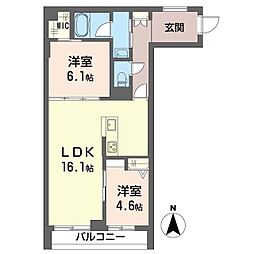 クリスフォート 3階2LDKの間取り