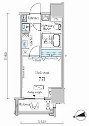 カーサスプレンディッド麻布十番 1Kの間取図画像