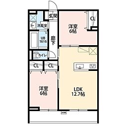 La　Libeｌｌule　二本榎 2階2LDKの間取り