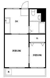 シャトレー堀切 2DKの間取図画像