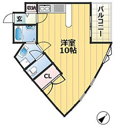 平野レジデンス 2階ワンルームの間取り