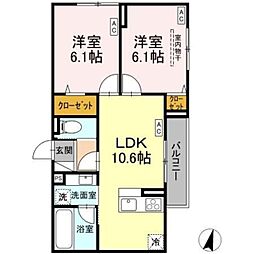 D-ROOM 原町田 2LDKの間取図画像