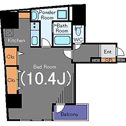 コンフォート芝大門 2階1Kの間取り