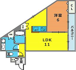 グランメール春日野道 2階1LDKの間取り
