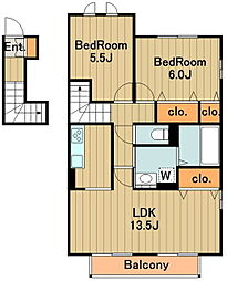 ウエストコテージ 2LDKの間取図画像