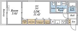 柏市今谷南町アパート 1LDKの間取図画像