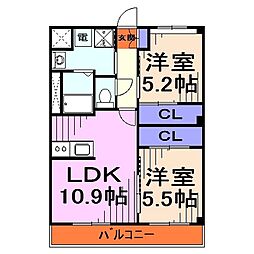 メゾンドブレホ 2LDKの間取図画像