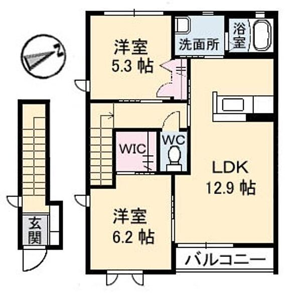 フェリーチェ　Ｂ棟 A0203｜鳥取県米子市車尾４丁目(賃貸アパート2LDK・2階・61.63㎡)の写真 その2