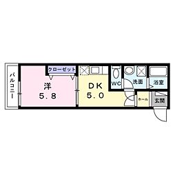 ノイヴェル小若江 2階1DKの間取り