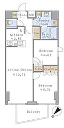 BrilliaistSENDAGAYA 2LDKの間取図画像