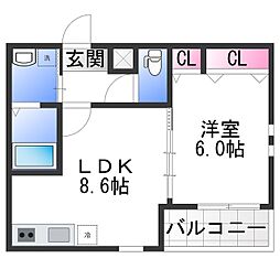 岸和田市宮本町アパート 1LDKの間取図画像