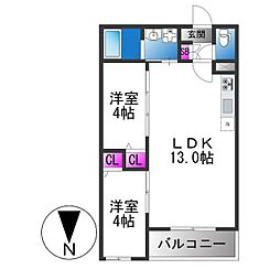 東大阪市吉田6丁目アパート 2LDKの間取図画像