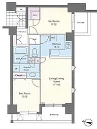 神田リープレックス・リズ 5階2LDKの間取り
