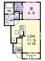 羽村市川崎2丁目アパート 1LDKの間取図画像