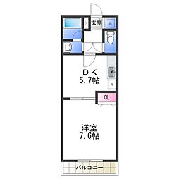 ラパス高倉台2番館 1DKの間取図画像