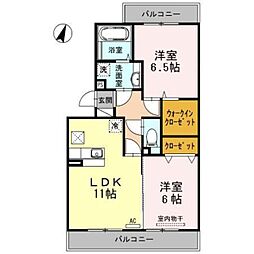 レイクサイドB 2LDKの間取図画像