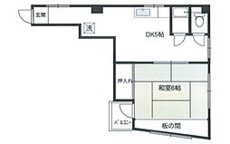 リバーハイツ小柳 1DKの間取図画像