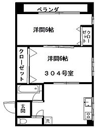 熊野前8ビル 2DKの間取図画像